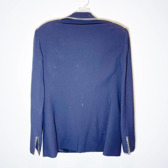 Escada Black 4-Button Blazer Striped Lapel Trim SZ42 - Picture 7 of 10